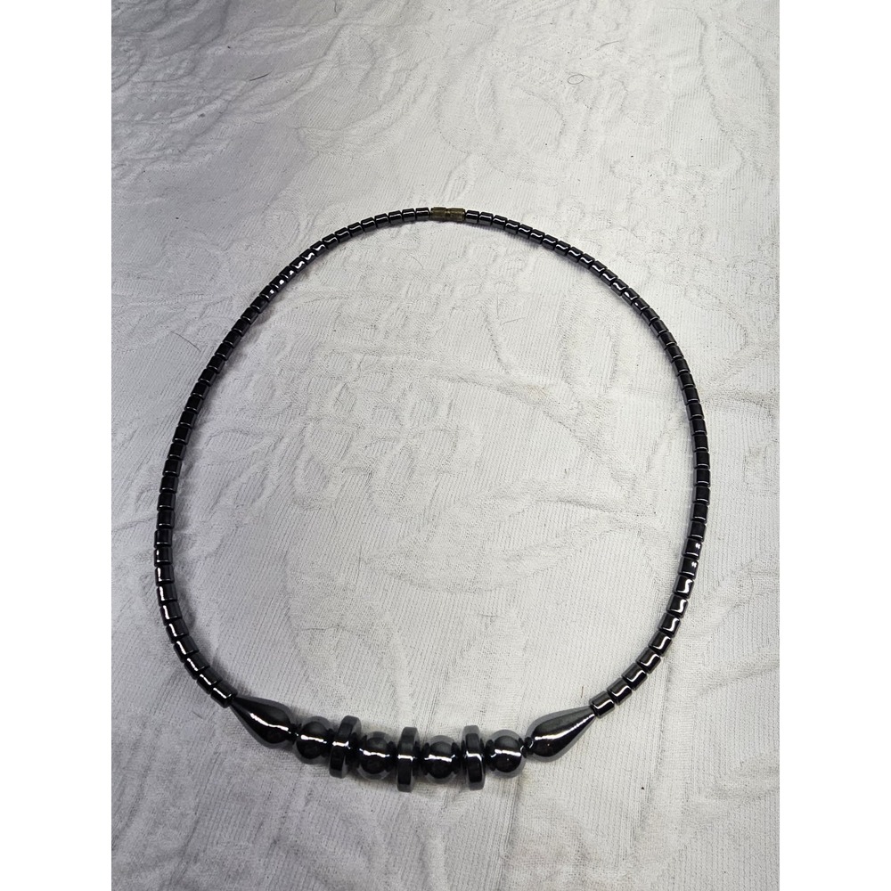 Vtg native Hematite Magnetic Necklace Beads Healing Energy Therapy Clasp Closure
